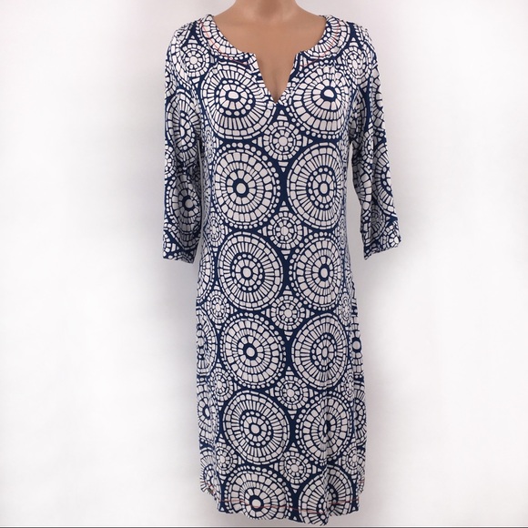 Hatley Dresses Hatley Blue White Circles Print 34 Sleeves Dress